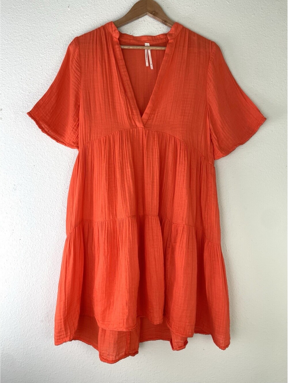 Anthropologie Kallie Flowy Tunic Dress XS Orange Cotton Gauze Tiered Beach Mini